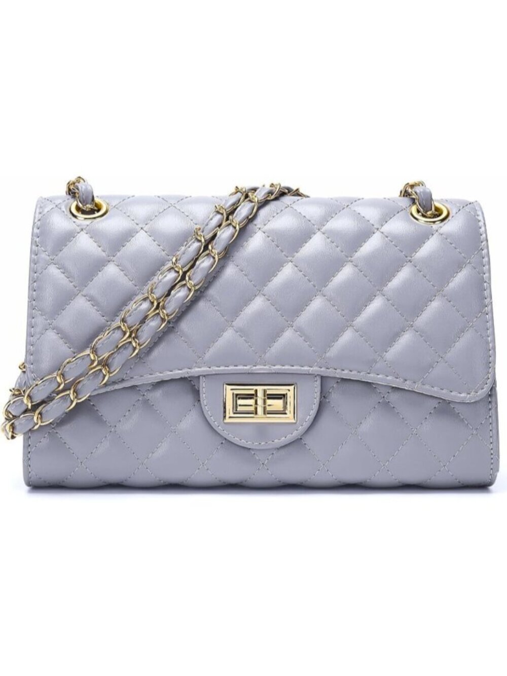 〽️Women's Grey Quilted Leather Crossbody Satchel Chain Strap Shoulder Bags